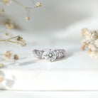 Rosec Jewels-Round Cut Moissanite Vintage Engagement Ring With Diagonal Prongs