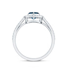 Heart Shaped London Blue Topaz Engagement Ring with Diamond Halo AAA - Rosec Jewels