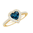 Heart Shaped London Blue Topaz Engagement Ring with Diamond Halo AAA - Rosec Jewels
