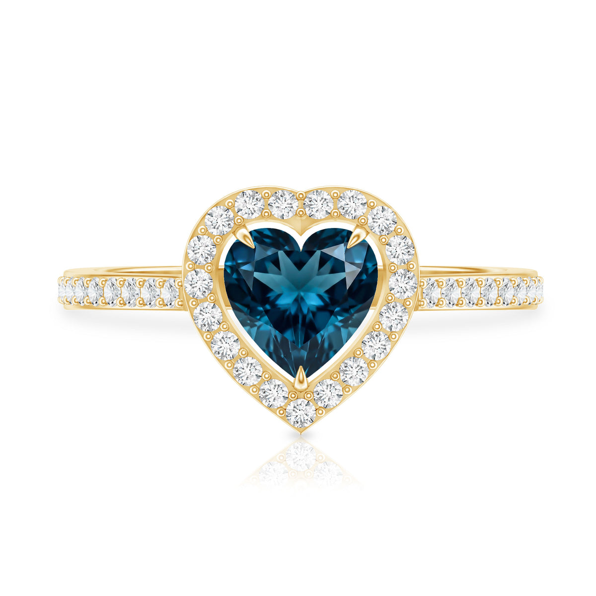 Heart Shaped London Blue Topaz Engagement Ring with Diamond Halo AAA - Rosec Jewels