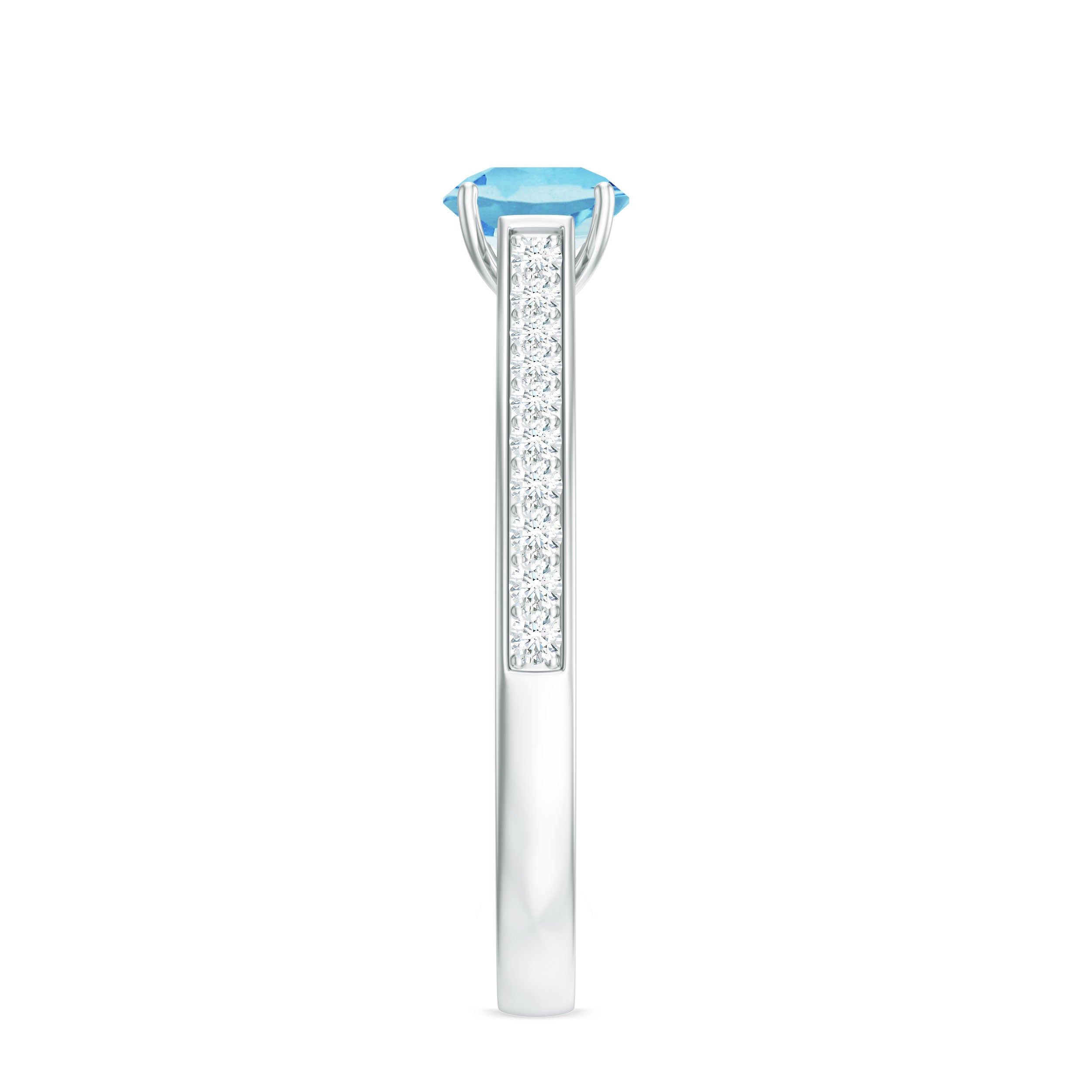 Certified Real Aquamarine Solitaire Ring with Diamond Side Stones AAA - Rosec Jewels
