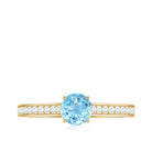 Certified Real Aquamarine Solitaire Ring with Diamond Side Stones AAA - Rosec Jewels