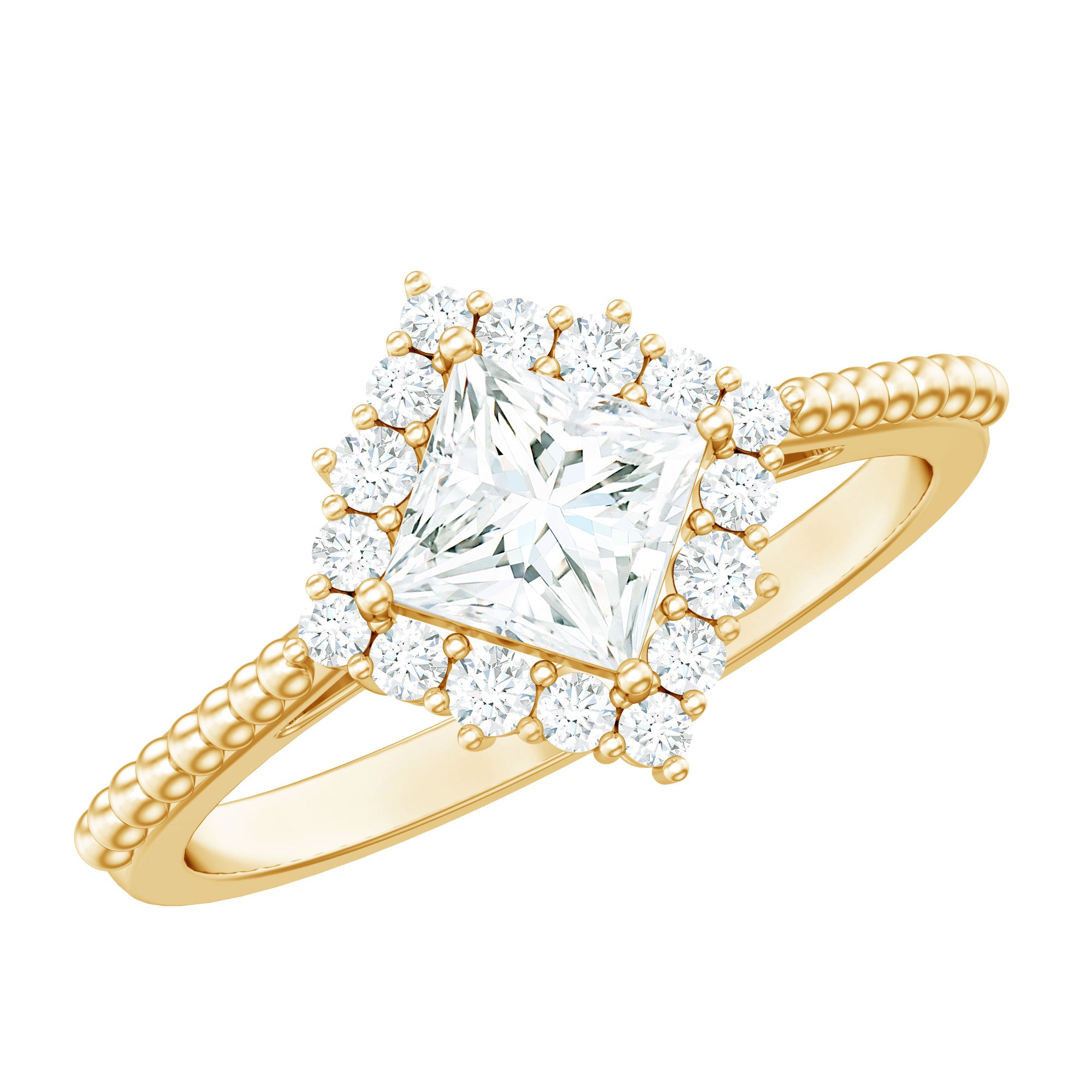 5 mm Princess Cut Moissanite Vintage Inspired Ring D-VS1 - Rosec Jewels