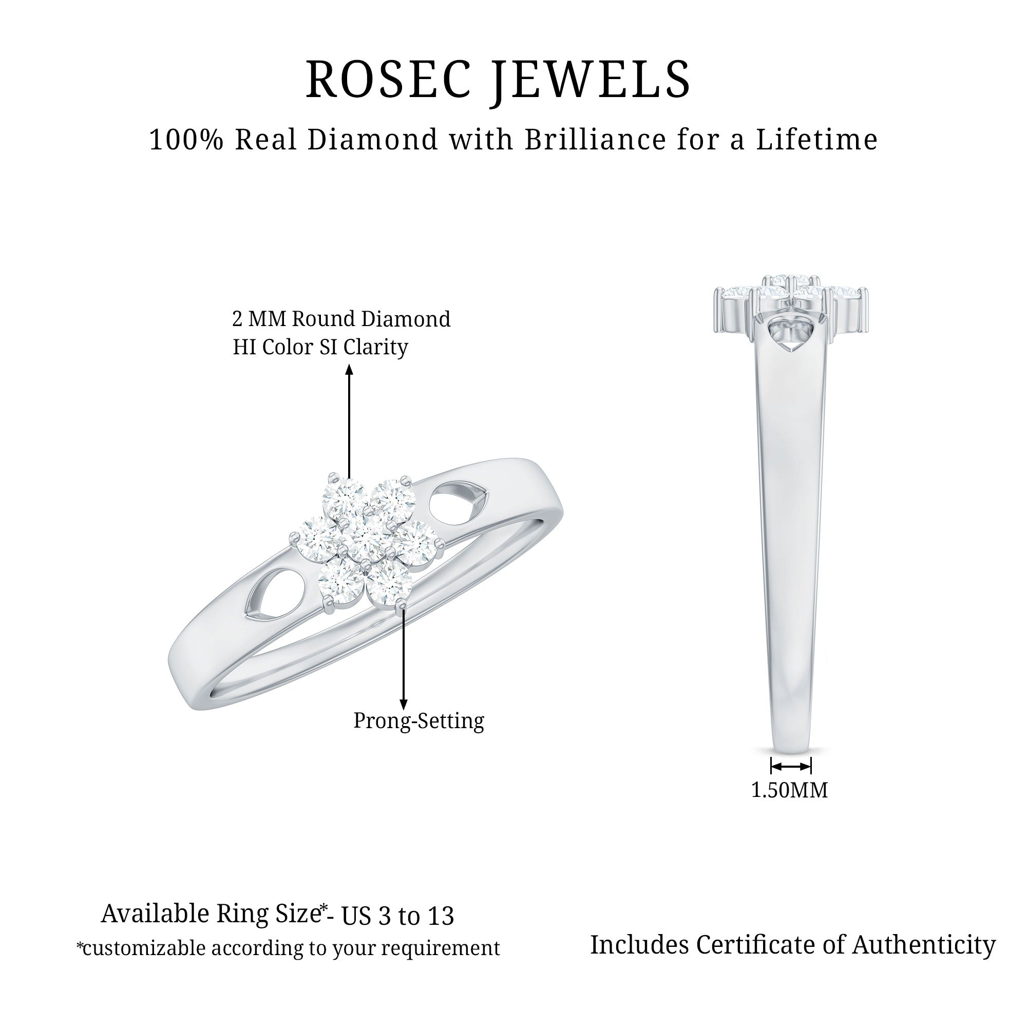 Nature Inspired Diamond Flower Promise Ring for Proposal Natural - ( HI-SI ) - Rosec Jewels