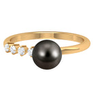 Designer Tahitian Pearl Solitaire Engagement Ring with Diamond AAA - Rosec Jewels