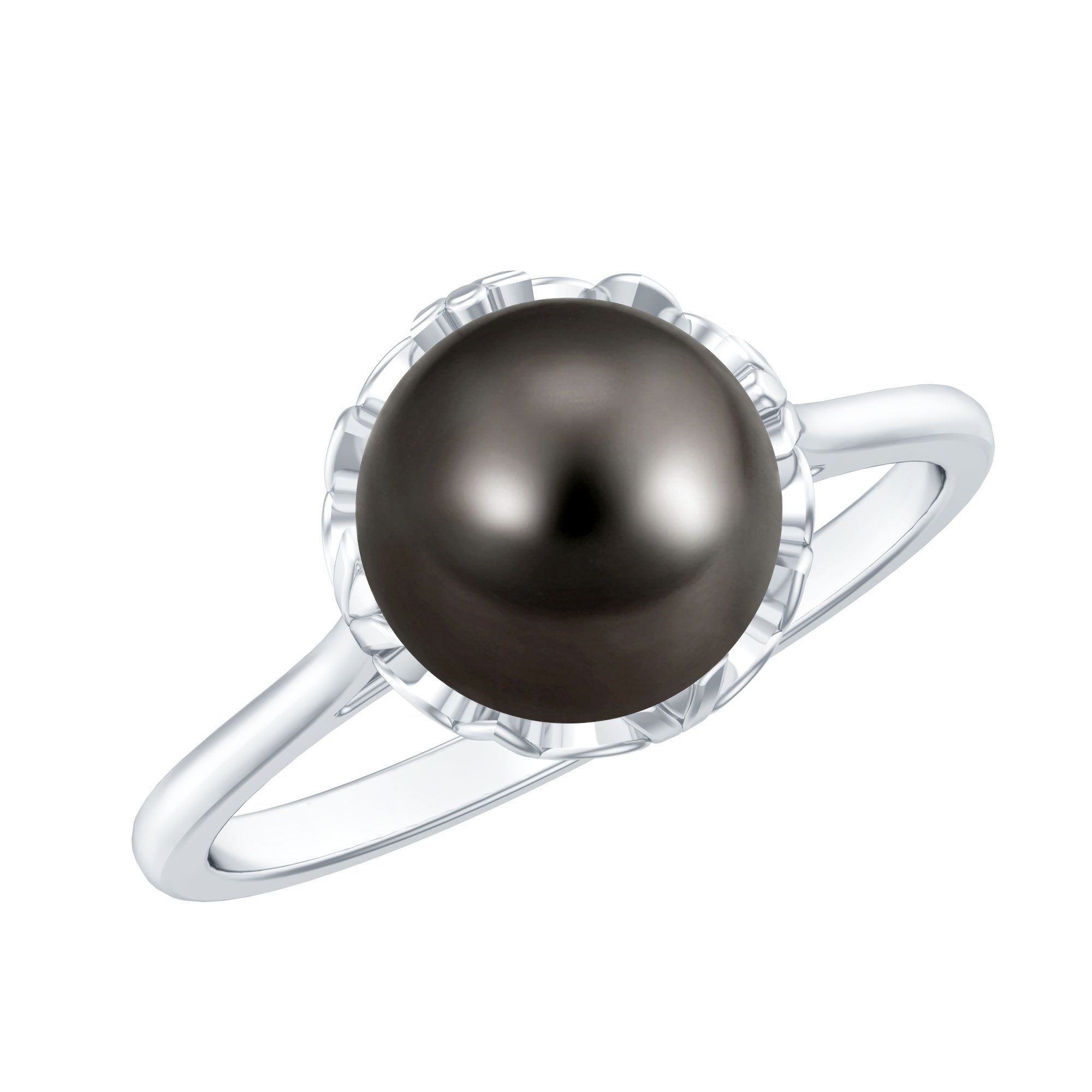 Handpicked Genuine Black Tahitian Pearl Engagement Ring AAA - Rosec Jewels