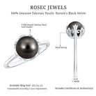 Handpicked Genuine Black Tahitian Pearl Engagement Ring AAA - Rosec Jewels