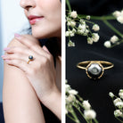 Handpicked Genuine Black Tahitian Pearl Engagement Ring AAA - Rosec Jewels