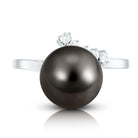 7.75 CT Designer Tahitian Pearl Solitaire Ring with Diamond AAA - Rosec Jewels