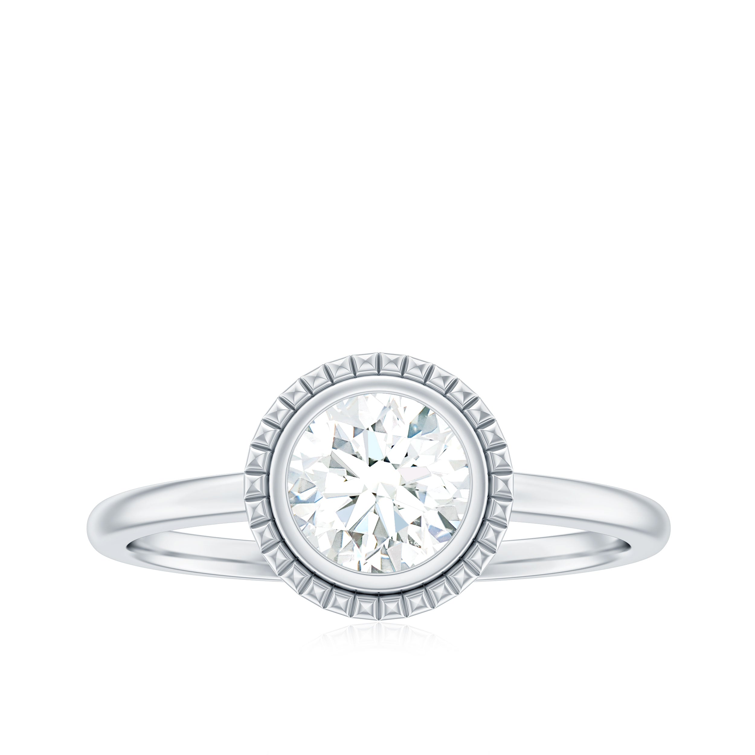 6mm Round Moissanite Solitaire Engagement Ring in Bezel Setting D-VS1 - Rosec Jewels