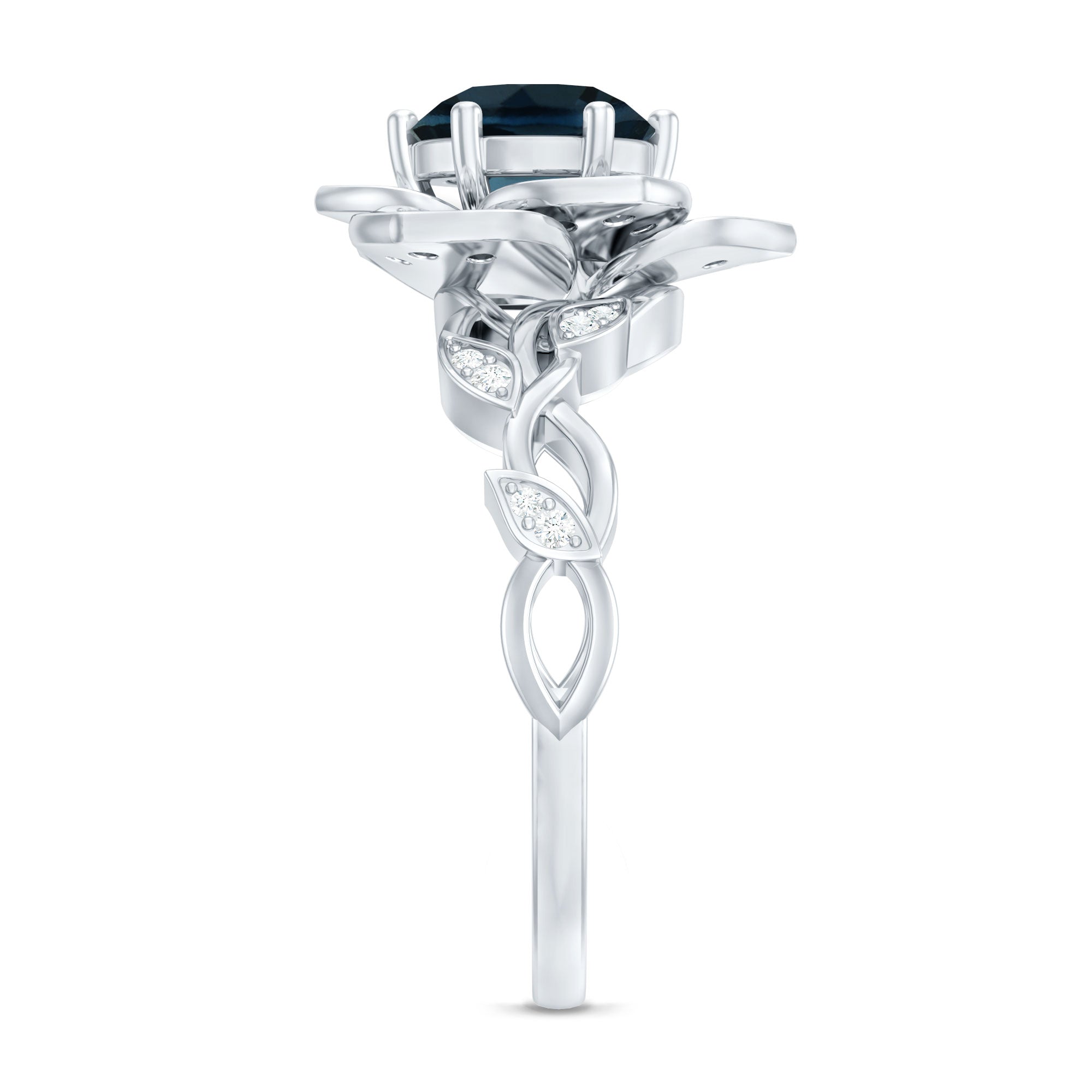 London Blue Topaz and Diamond Cocktail Flower Engagement Ring AAA - Rosec Jewels