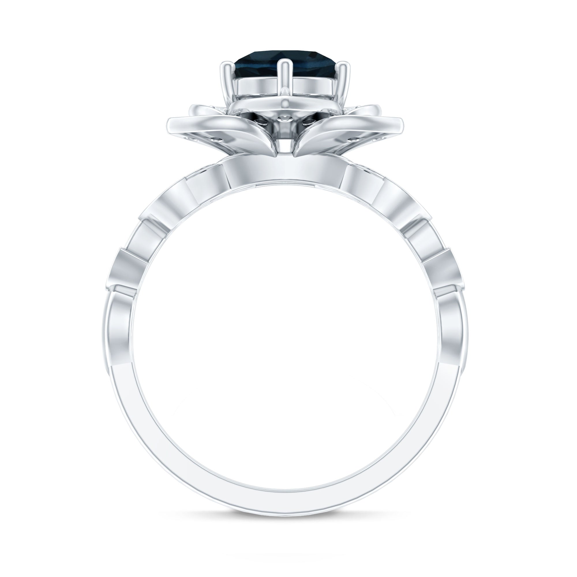 London Blue Topaz and Diamond Cocktail Flower Engagement Ring AAA - Rosec Jewels