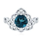 London Blue Topaz and Diamond Cocktail Flower Engagement Ring AAA - Rosec Jewels