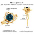 London Blue Topaz and Diamond Cocktail Flower Engagement Ring AAA - Rosec Jewels