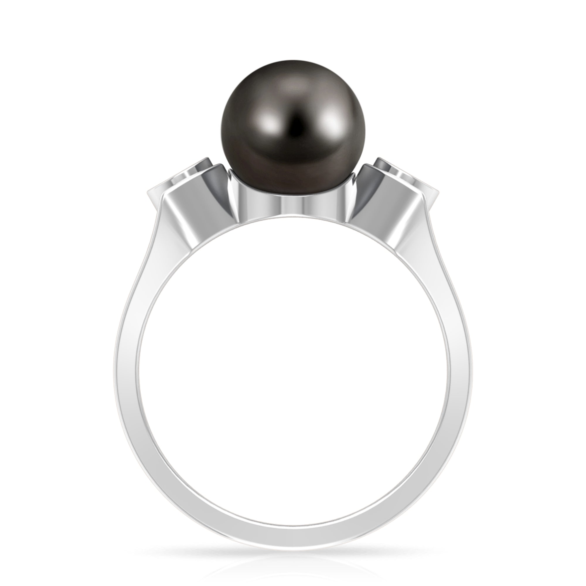Solitaire Tahitian Pearl Contemporary Engagement Ring with Diamond AAA - Rosec Jewels