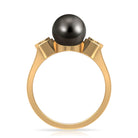 Solitaire Tahitian Pearl Contemporary Engagement Ring with Diamond AAA - Rosec Jewels