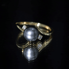 Natural Tahitian Black Pearl Diamond Vintage Engagement Ring AAA - Rosec Jewels