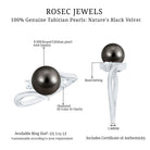 Natural Tahitian Black Pearl Diamond Vintage Engagement Ring AAA - Rosec Jewels