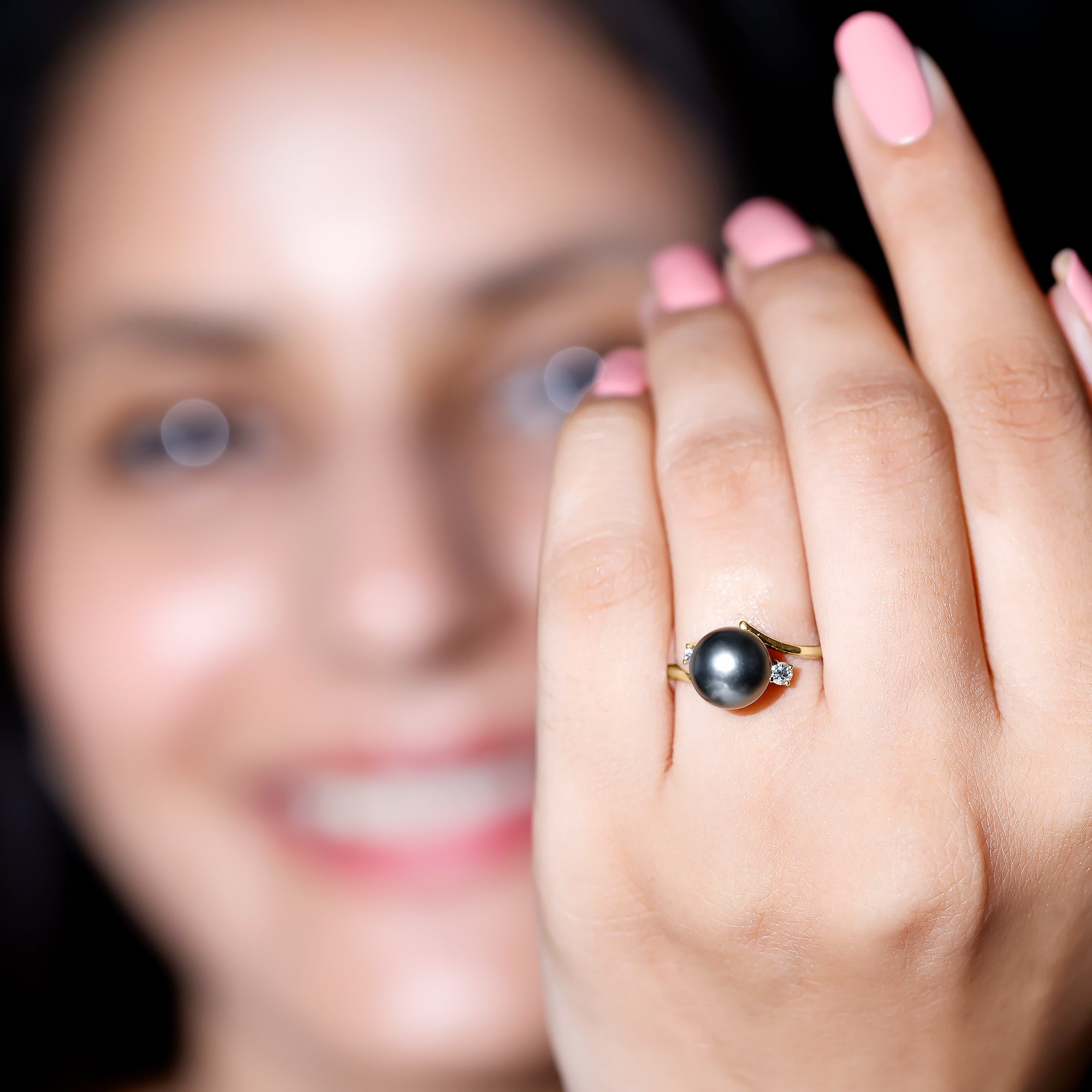Rosec Jewels-Natural Tahitian Black Pearl Diamond Vintage Engagement Ring