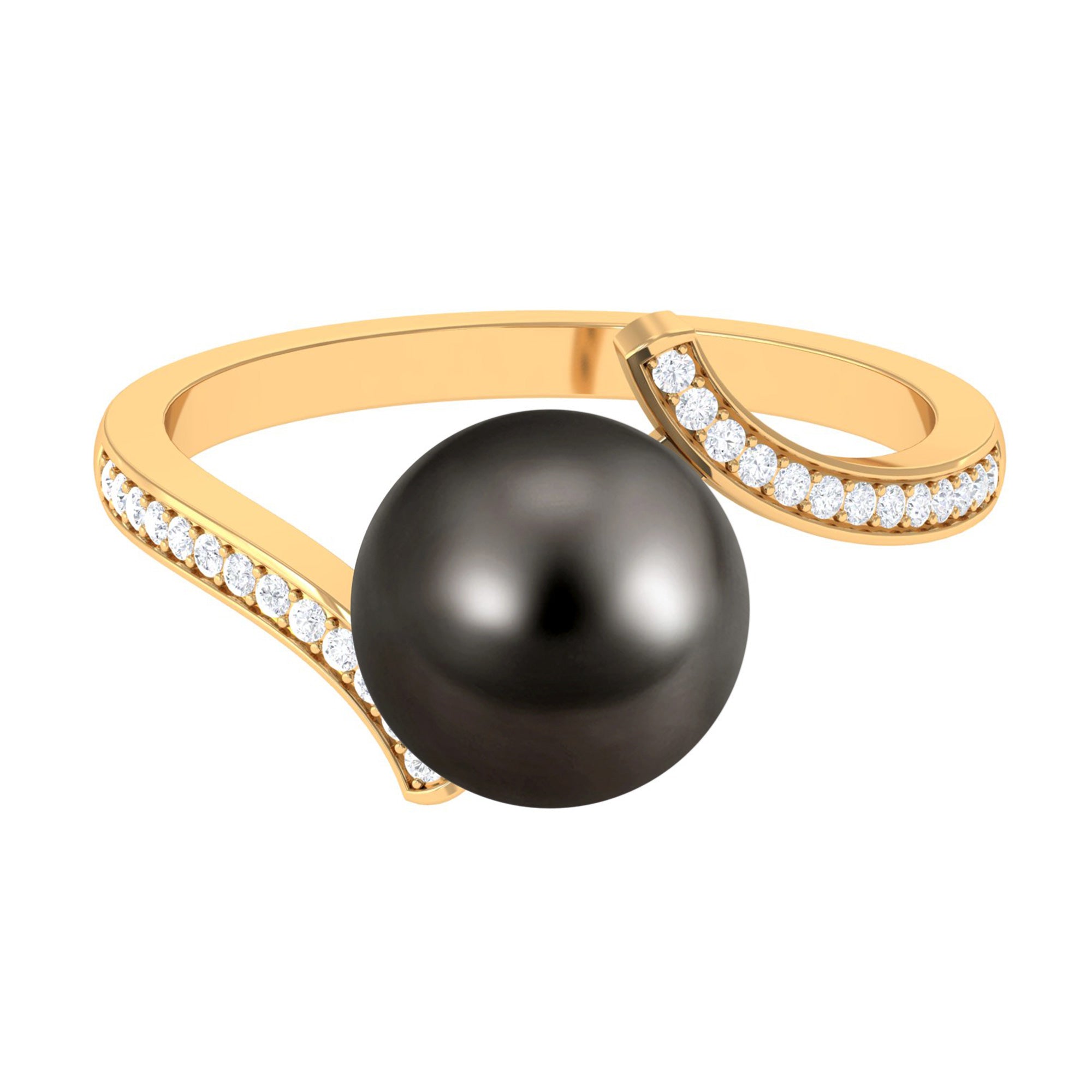 Tahitian Pearl Bypass Engagement Ring with Diamond AAA - Rosec Jewels