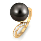Tahitian Pearl Bypass Engagement Ring with Diamond AAA - Rosec Jewels