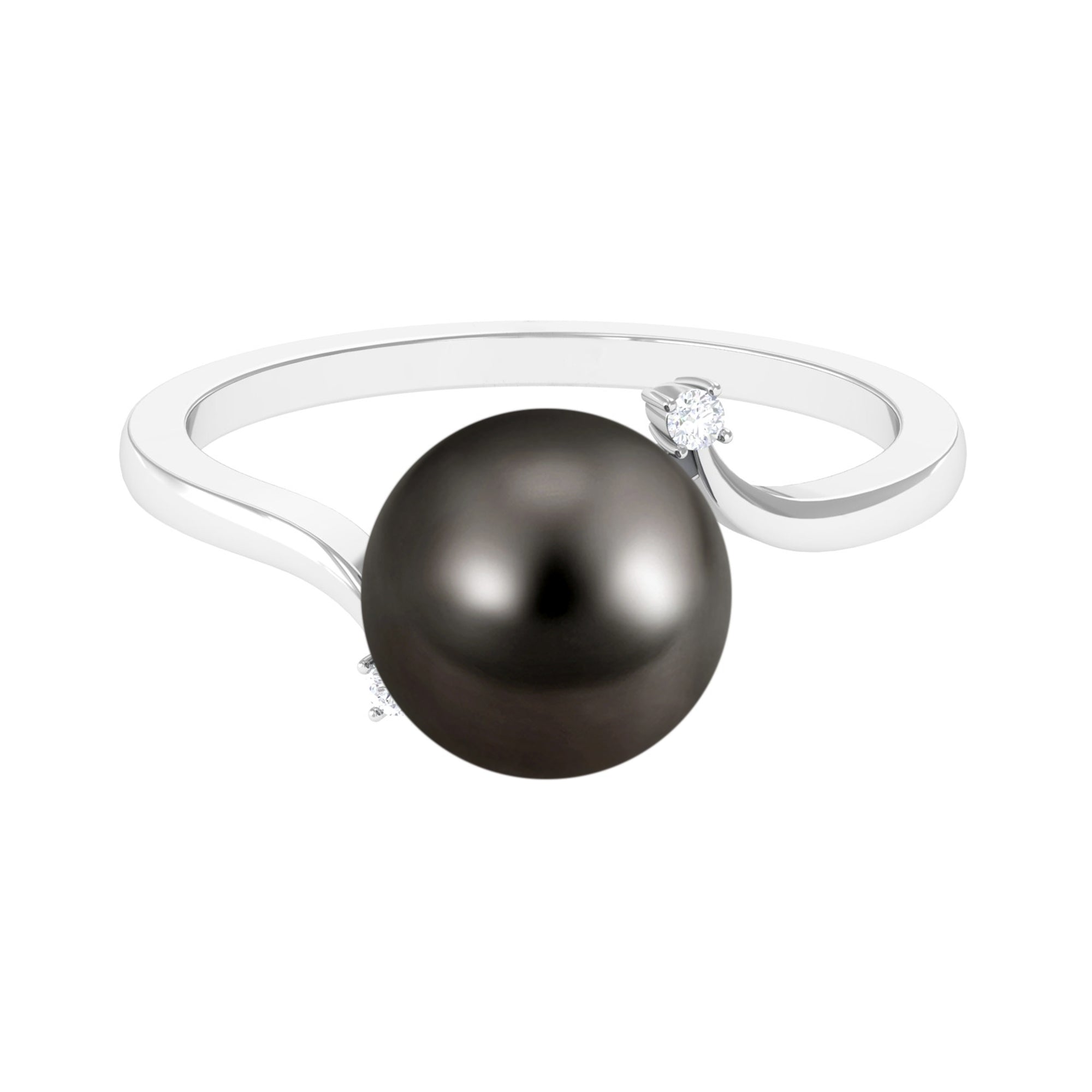 7.5 Carat Solitaire Tahitian Pearl Bypass Engagement Ring with Diamond AAA - Rosec Jewels