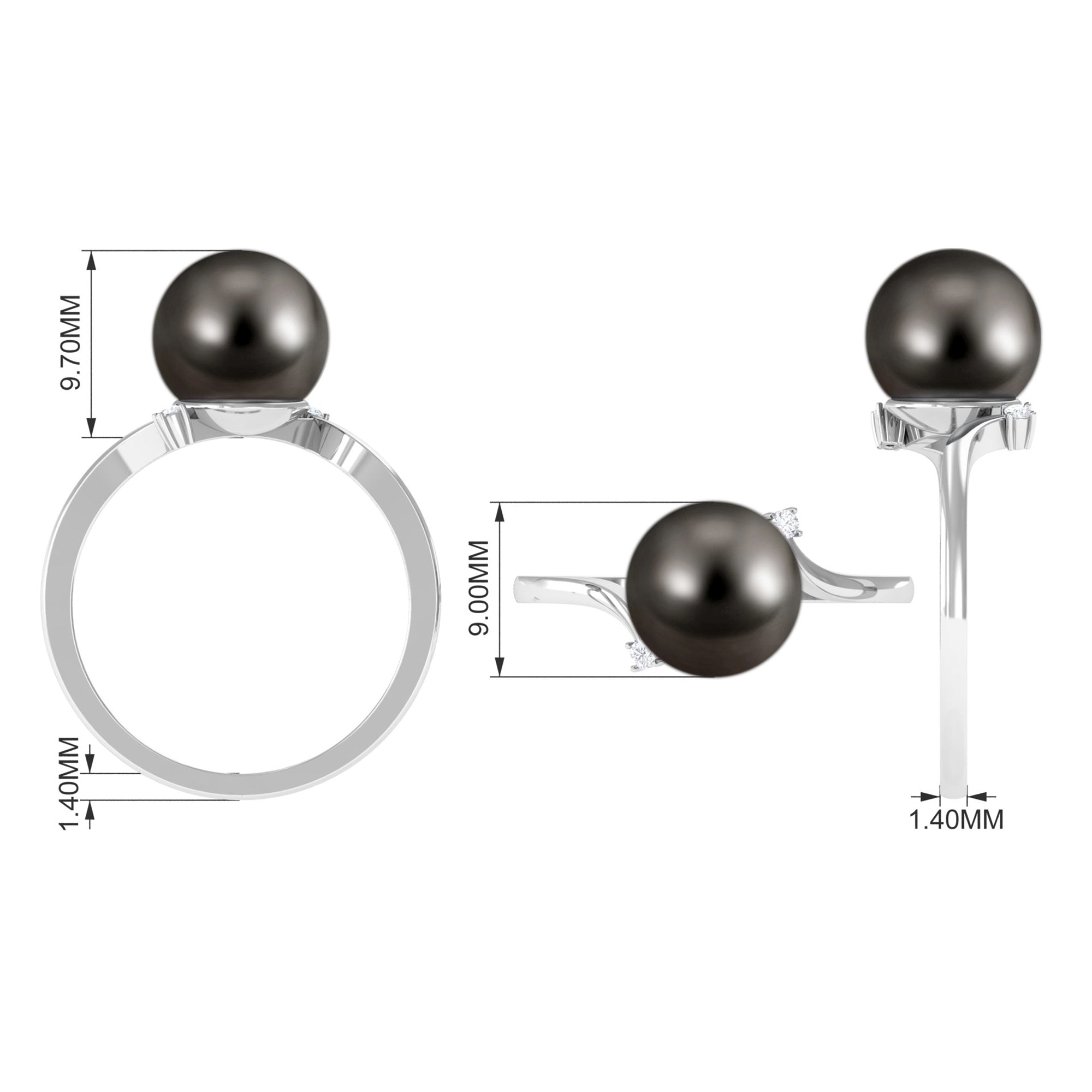 7.5 Carat Solitaire Tahitian Pearl Bypass Engagement Ring with Diamond AAA - Rosec Jewels