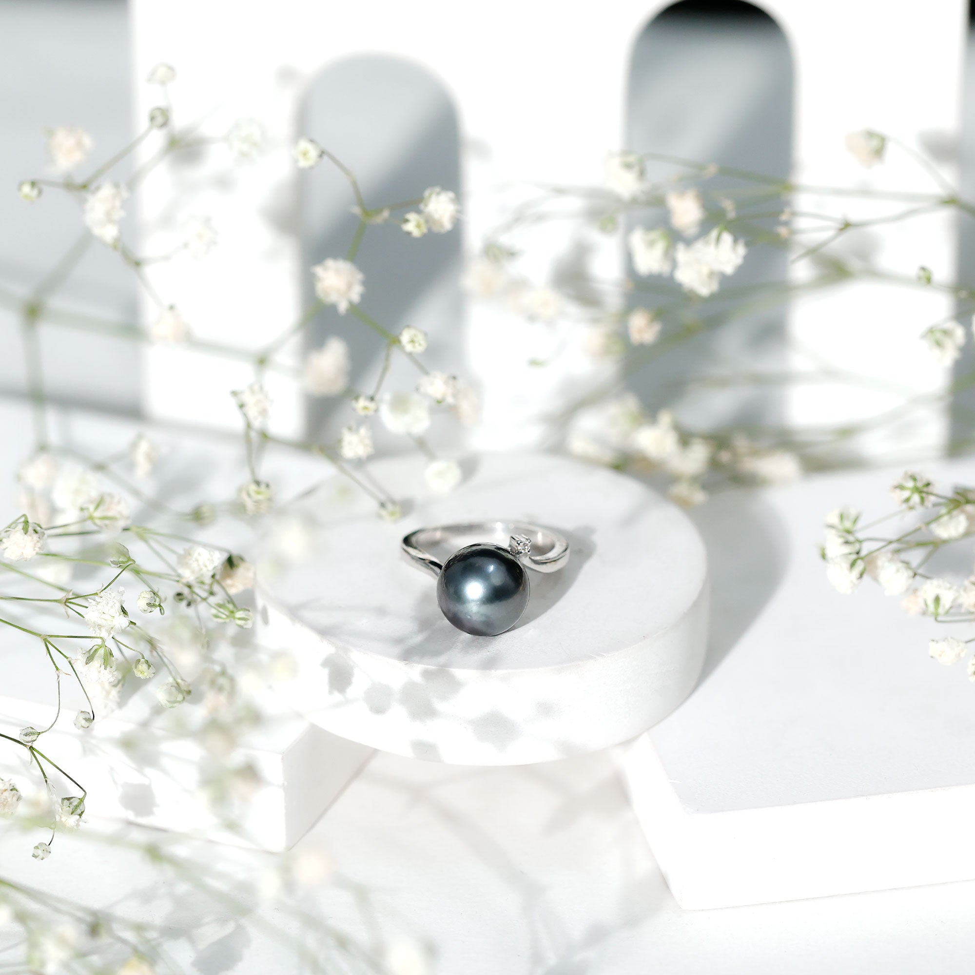7.5 Carat Solitaire Tahitian Pearl Bypass Engagement Ring with Diamond AAA - Rosec Jewels