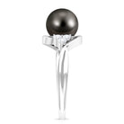 Bypass Tahitian Pearl Engagement Ring with Diamond Trio AAA - Rosec Jewels
