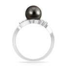 Bypass Tahitian Pearl Engagement Ring with Diamond Trio AAA - Rosec Jewels