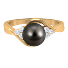 Bypass Tahitian Pearl Engagement Ring with Diamond Trio AAA - Rosec Jewels