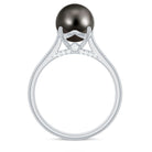 7.75 CT Classic Tahitian Pearl Solitaire Ring with Surprise Diamond AAA - Rosec Jewels