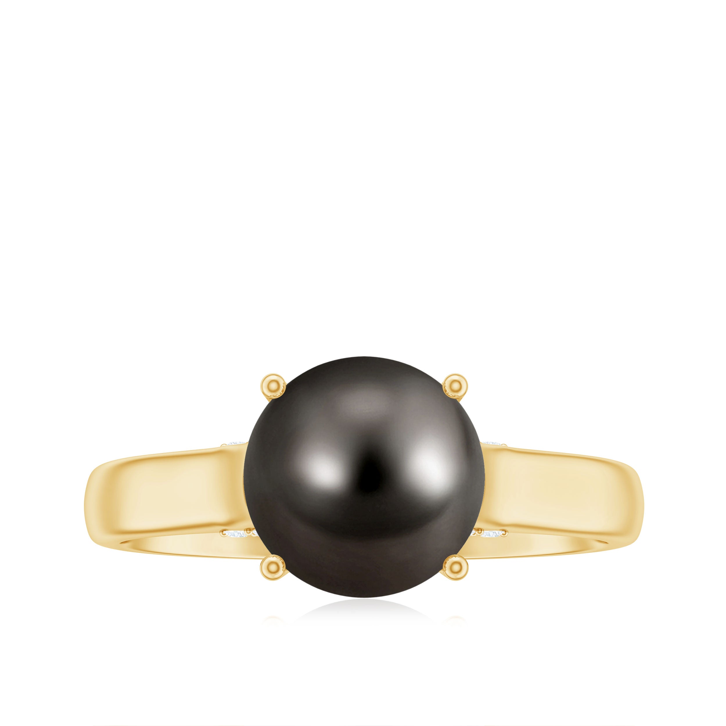 7.75 CT Classic Tahitian Pearl Solitaire Ring with Surprise Diamond AAA - Rosec Jewels