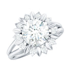 Round Cut Solitaire Zircon Gold Flower Engagement Ring in Split Shank AAAA - Rosec Jewels