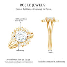 Round Cut Solitaire Zircon Gold Flower Engagement Ring in Split Shank AAAA - Rosec Jewels
