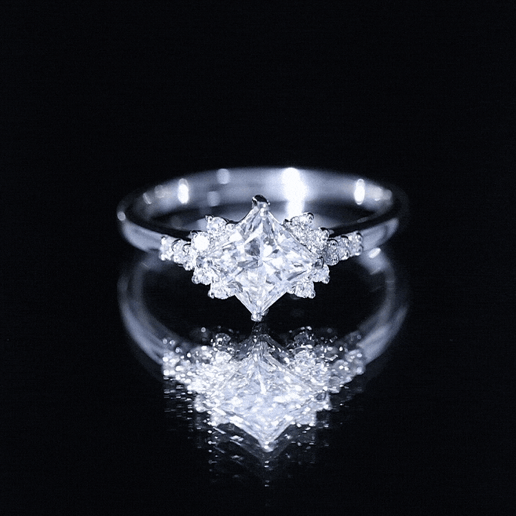 Certified Moissanite Princess Cut Engagement Ring in Prong Setting D-VS1 - Rosec Jewels