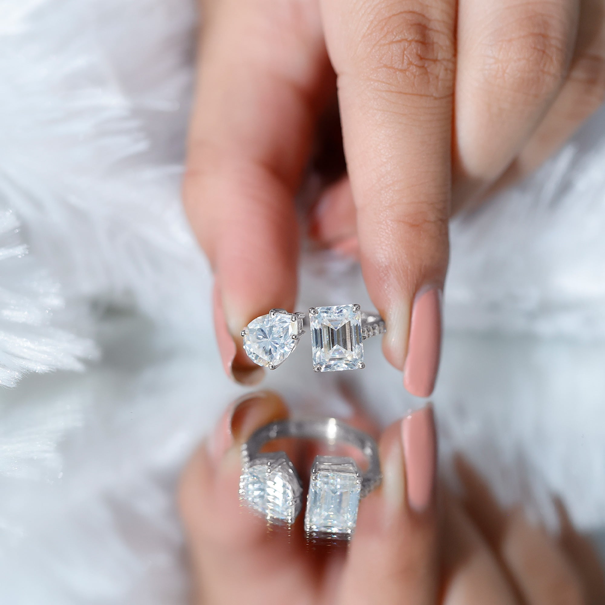 Rosec Jewels-Toi Et Moi Moissanite Engagement Ring for Women