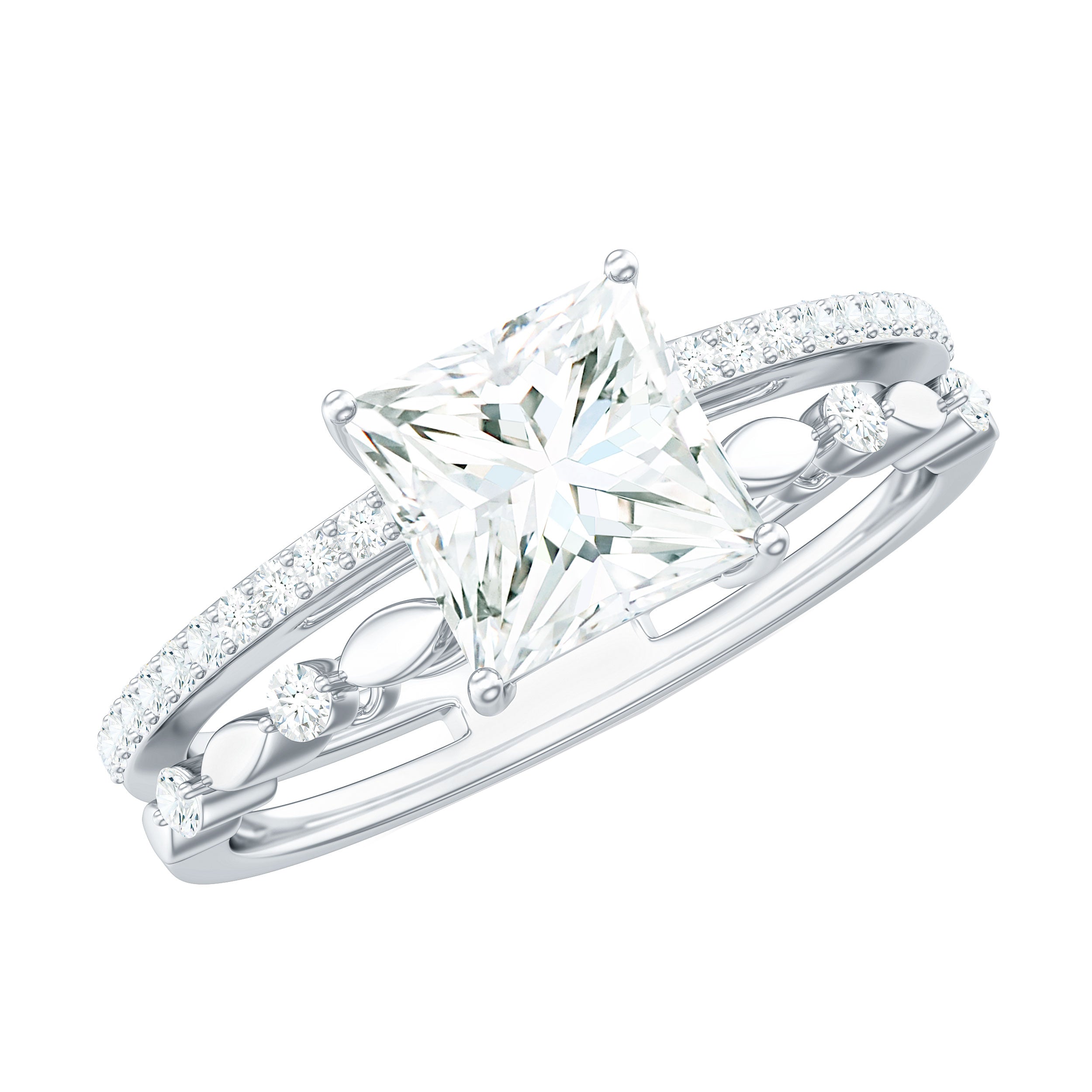 Moissanite Square Cut Engagement Ring With Certificate D-VS1 - Rosec Jewels