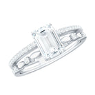 Rosec Jewels-6X8 mm Emerald Cut Moissanite Solitaire Engagement Double Band Ring