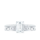 Rosec Jewels-6X8 mm Emerald Cut Moissanite Solitaire Engagement Double Band Ring