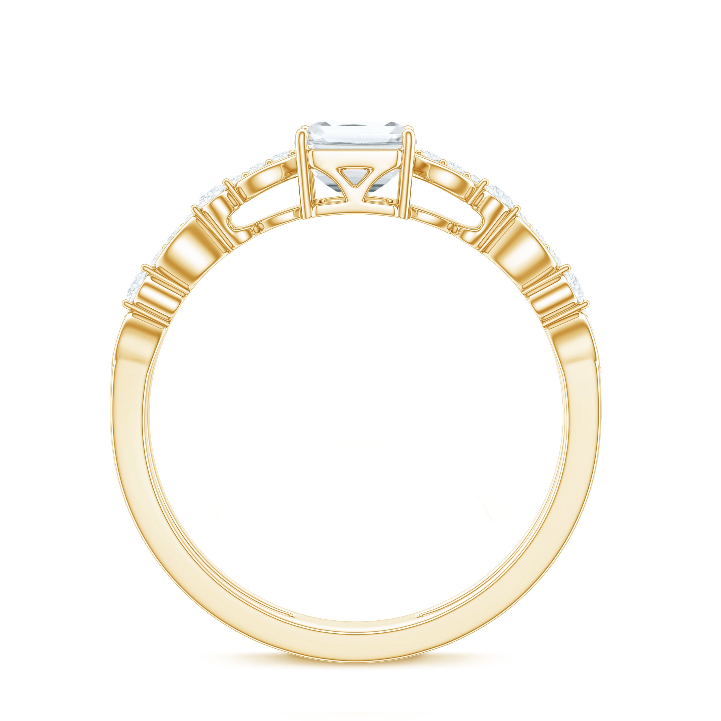 Rosec Jewels-6X8 mm Emerald Cut Moissanite Solitaire Engagement Double Band Ring