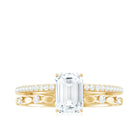 Rosec Jewels-6X8 mm Emerald Cut Moissanite Solitaire Engagement Double Band Ring