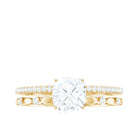 6mm Cushion Cut Moissanite Solitaire Double Band Engagement Ring D-VS1 - Rosec Jewels