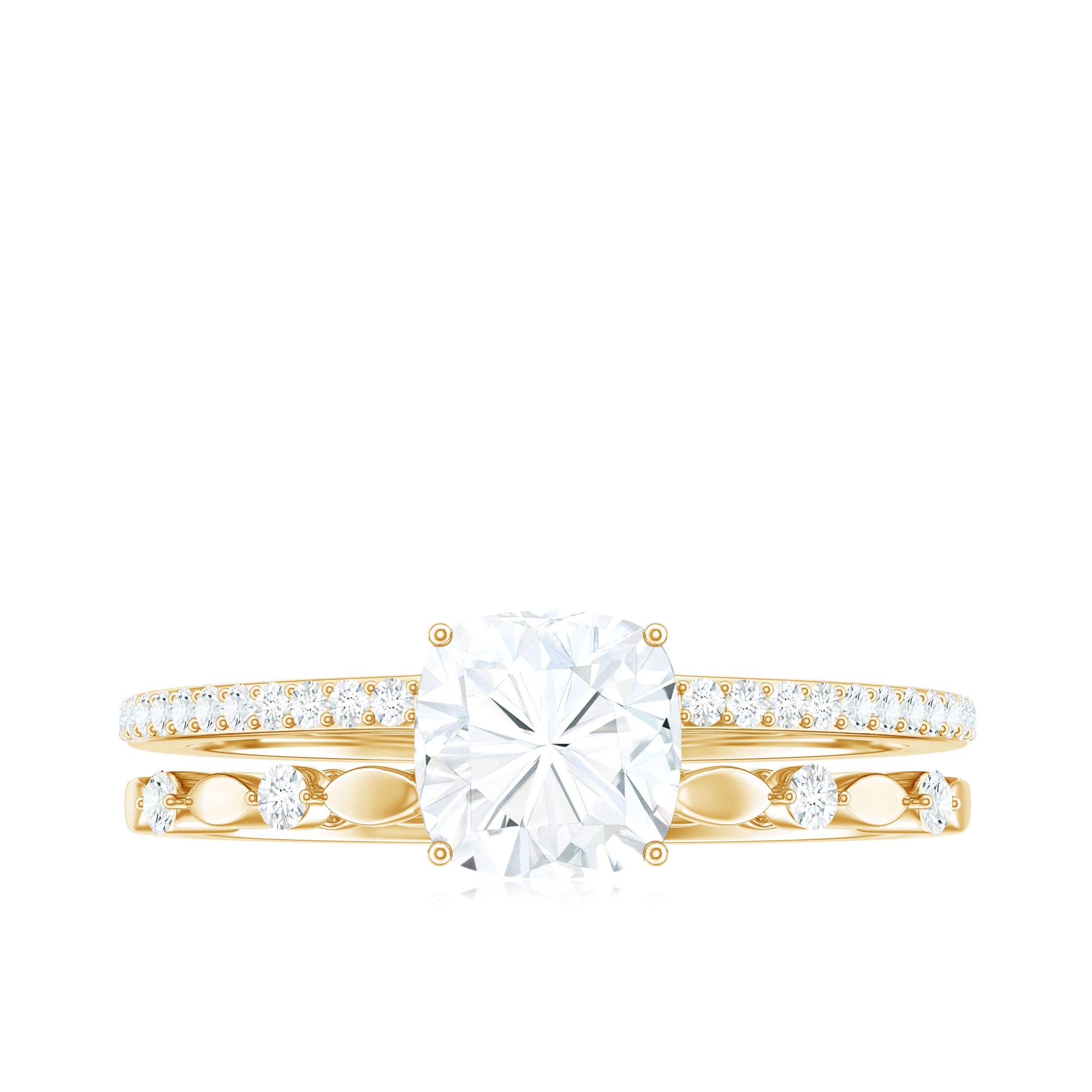6mm Cushion Cut Moissanite Solitaire Double Band Engagement Ring D-VS1 - Rosec Jewels