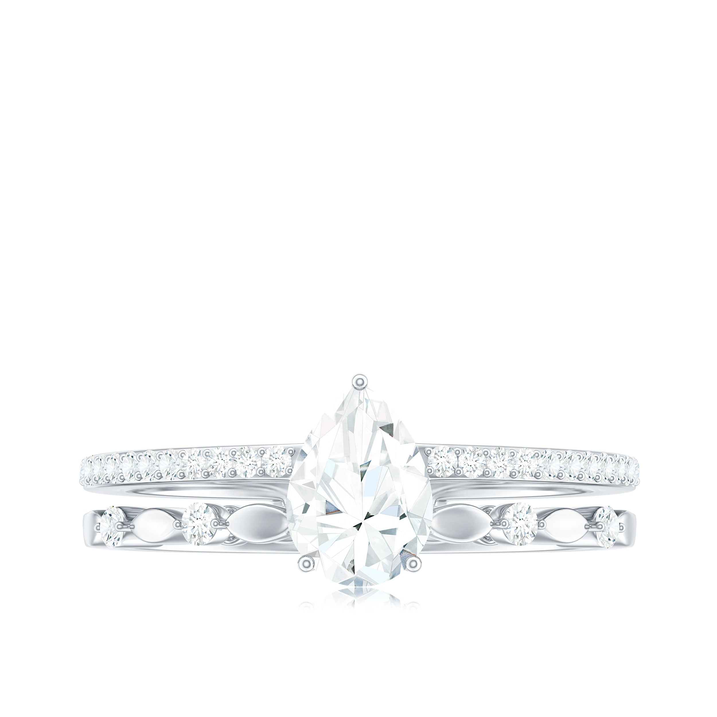 Pear Shaped Moissanite Double Band Engagement Ring D-VS1 - Rosec Jewels