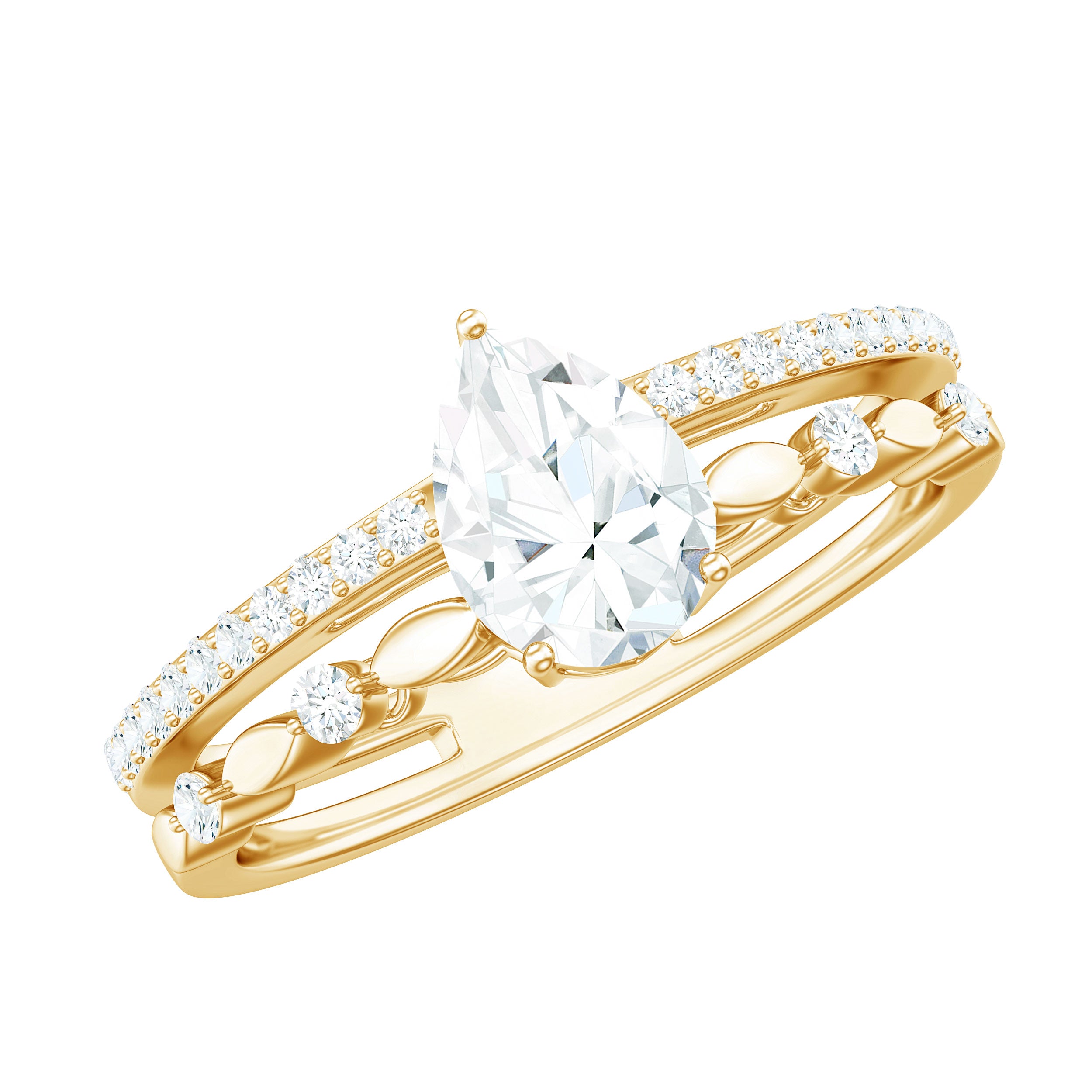 Pear Shaped Moissanite Double Band Engagement Ring D-VS1 - Rosec Jewels