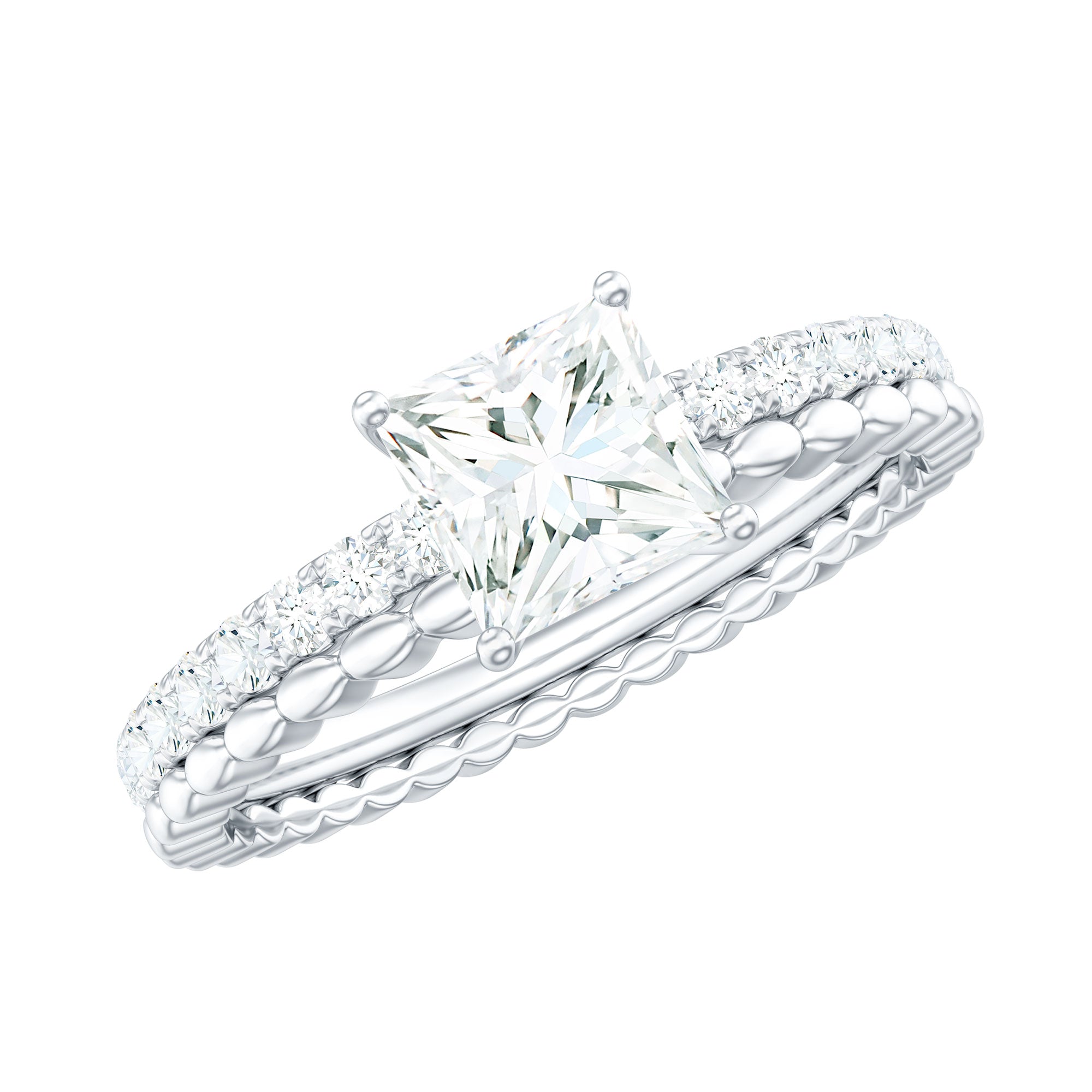 Certified Moissanite Square Cut Engagement Ring For Women D-VS1 - Rosec Jewels