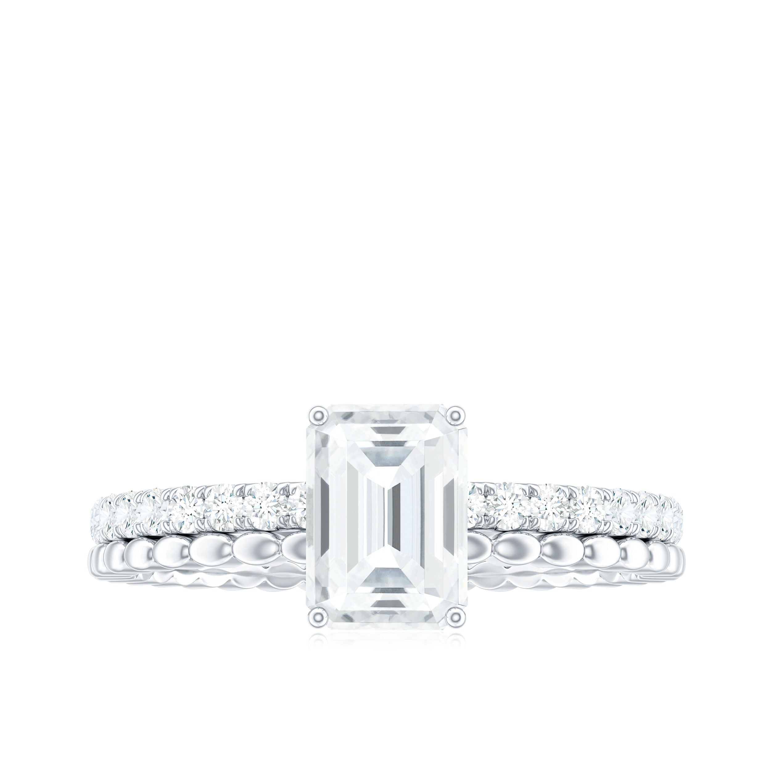 Certified 6X8mm Emerald Cut Moissanite Solitaire Engagement Ring D-VS1 - Rosec Jewels