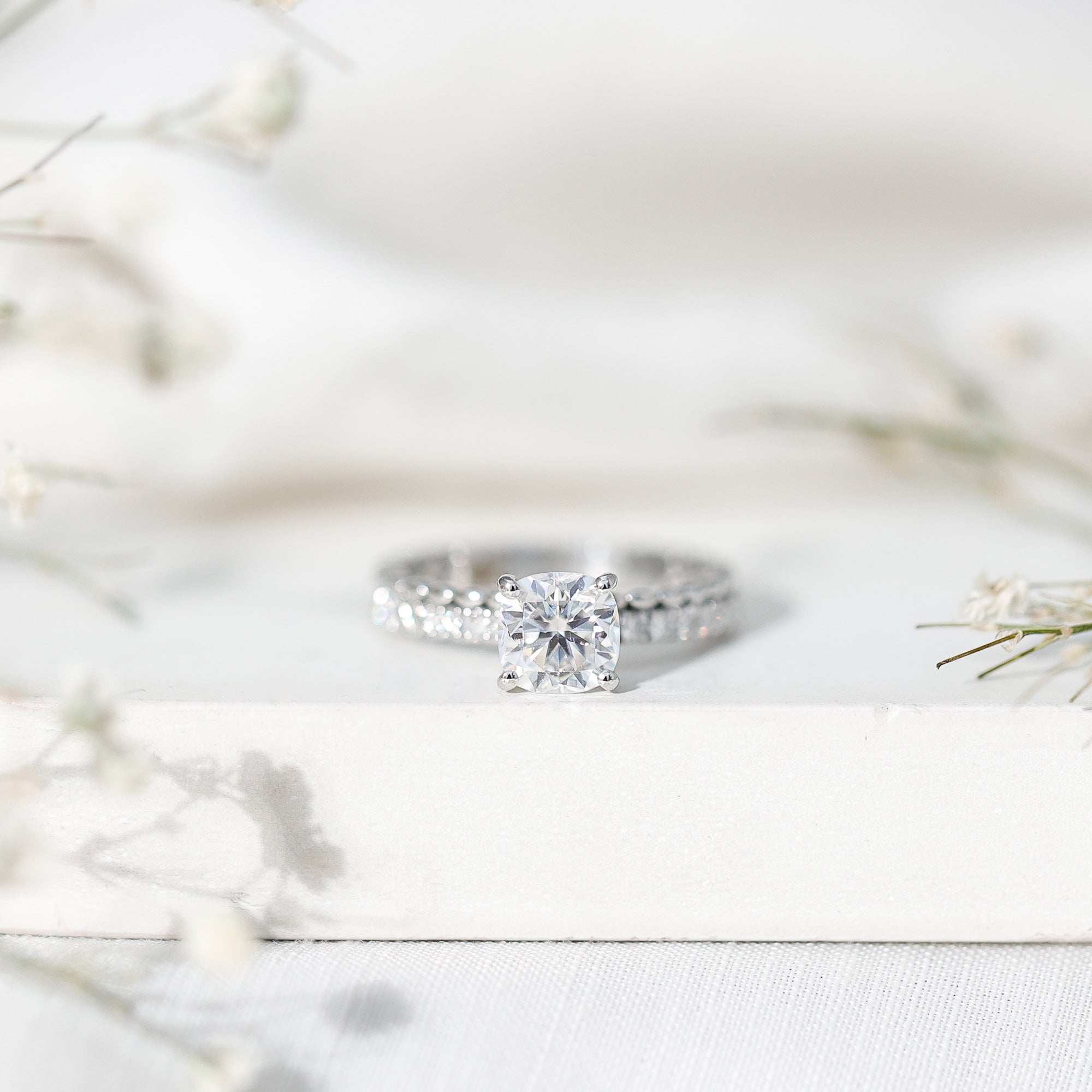6mm Certified Cushion Cut Moissanite Solitaire Engagement Ring D-VS1 - Rosec Jewels
