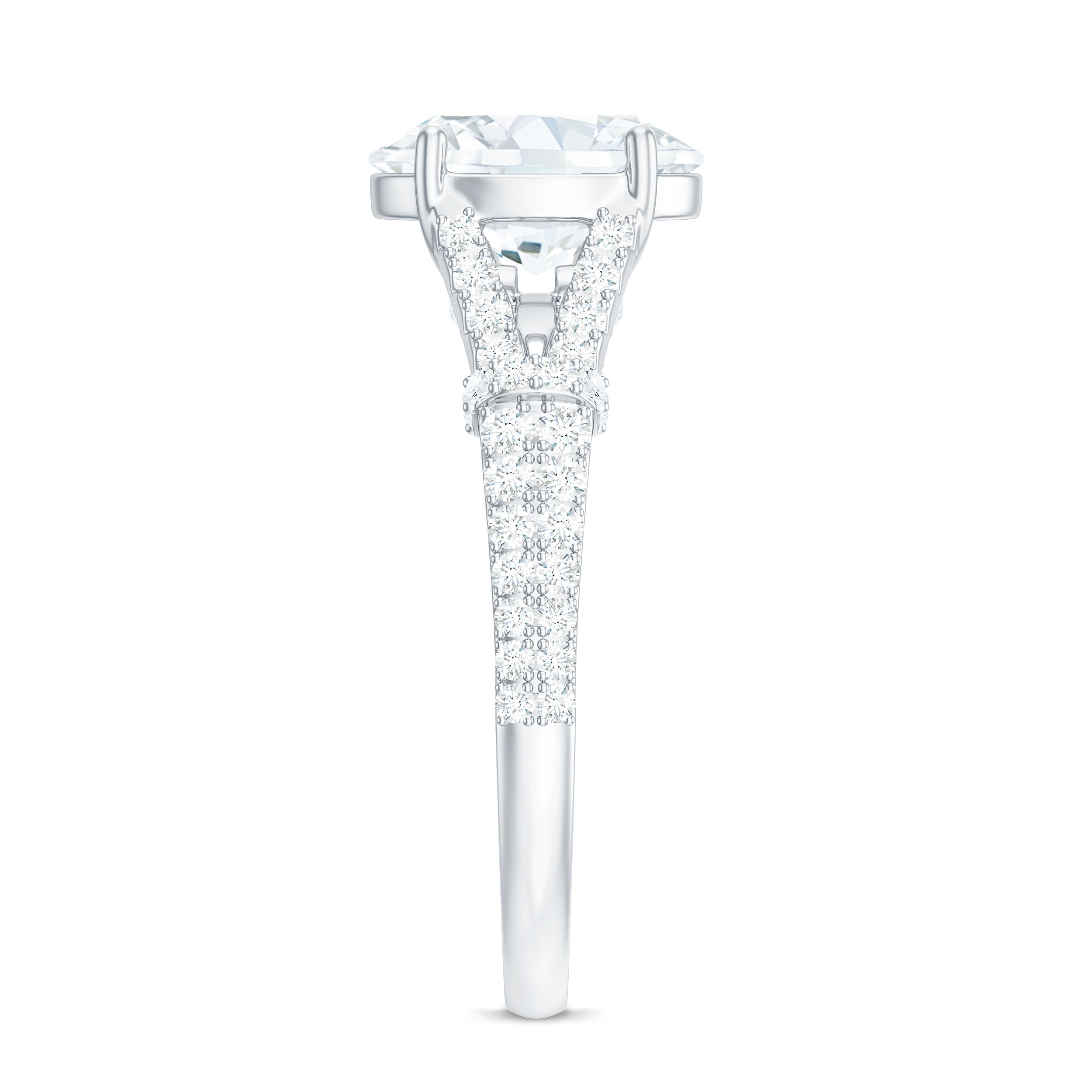 Rosec Jewels-7X9 mm Oval Cut Moissanite Statement Engagement Ring with Split Shank